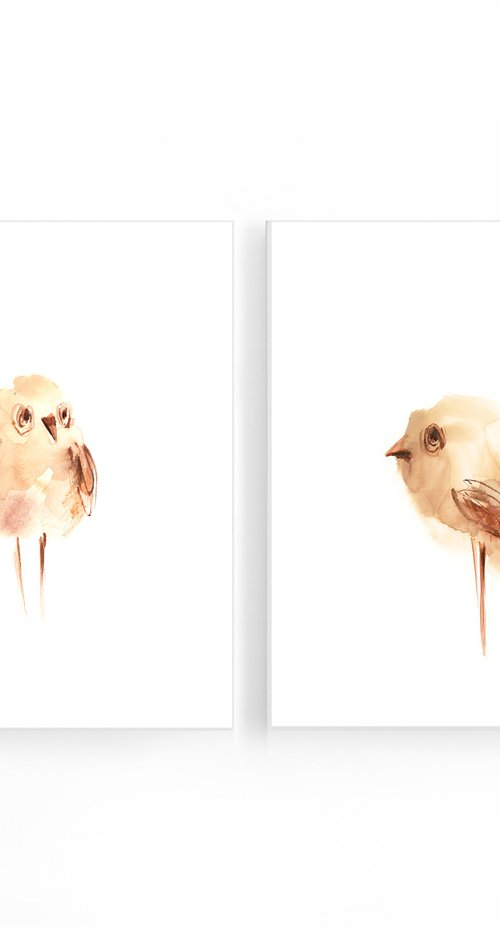 Cute birds watercolor painting 2 set by Sophie Rodionov