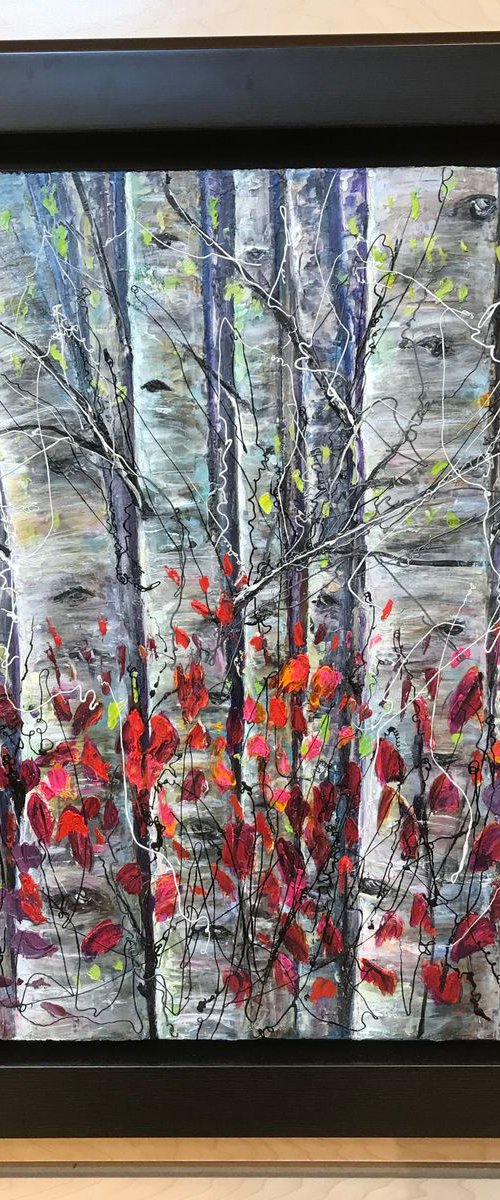Autumn Aspen Trees Palette Knife Painting by OLena Art - brand by Lena Owens at OLena Art