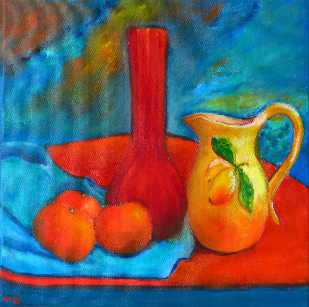 Impressionistic Still Life Oil Painting By Maureen Greenwood, 12 X 12", The Yellow Jug, Original Artwork