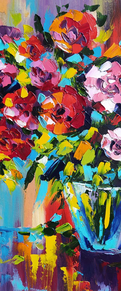Bouquet for the beloved - flowers in vase, painting flowers, oil painting, flower, flowers painting original, oil painting floral,art, gift, home decor by Anastasia Kozorez