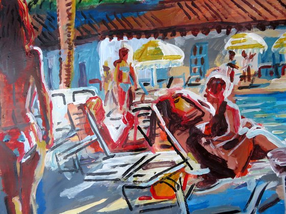 Swimming Pool scene with figure walking