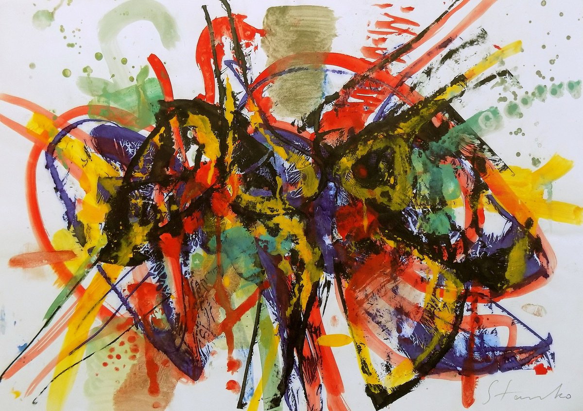 Abstract Acrylic Painting By Stanislav Bojankov, 28 X 20", Improvisation-Lxi, Original Artwork