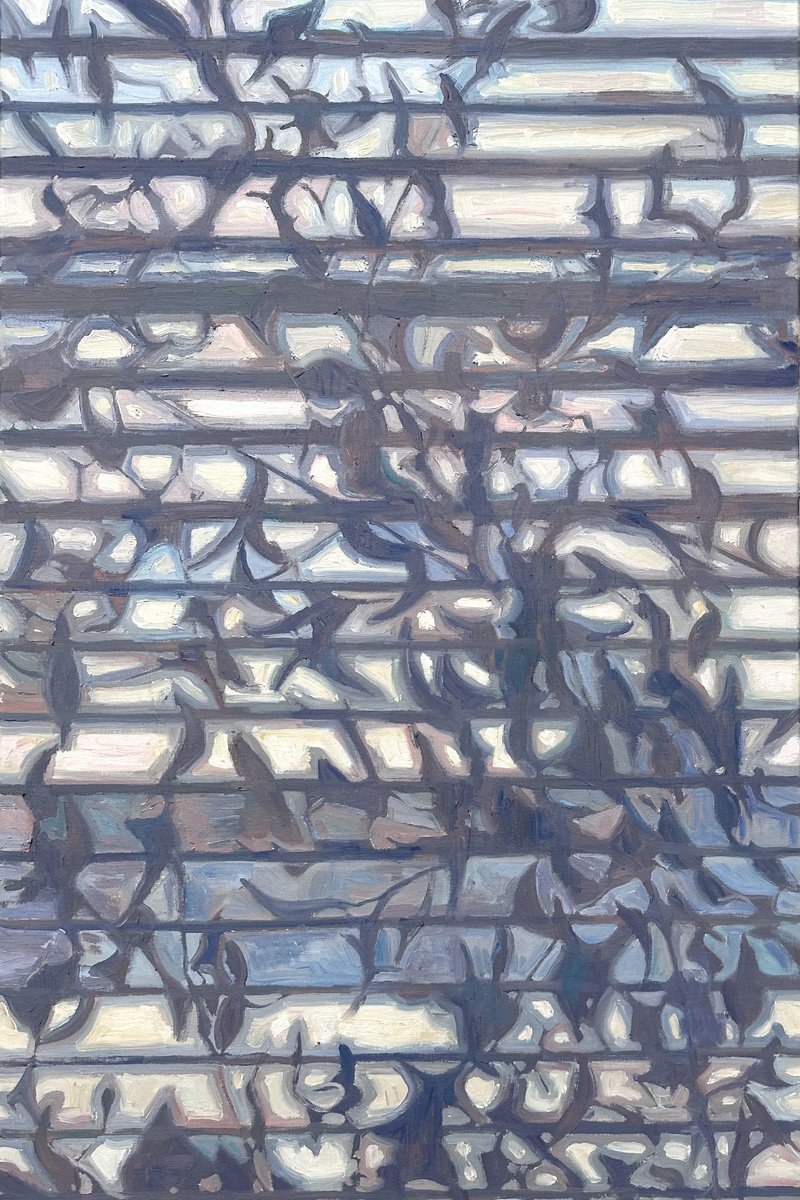 Organic Abstract Oil Painting By Nataliya Lemesheva, 47 X 24", Shadow 26. Behind The Blinds, Original Artwork