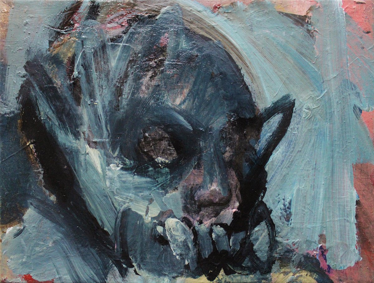 Expressive Portrait Oil Painting By Milos Hronec, 10 X 8", Dangerous Thoughts, Original Artwork