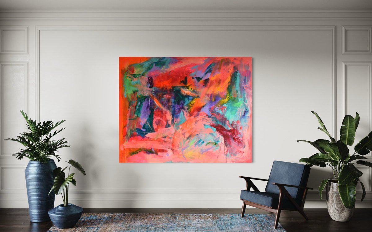 Organic Abstract Acrylic Painting By Sebastian Merk, 79 X 63", Energy Cycle, Original Artwork