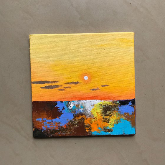 Gold !! Abstract Landscape !! Small Painting !! Mini Painting !!