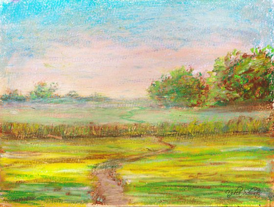 Impressionist Landscape. Oil pastel on paper