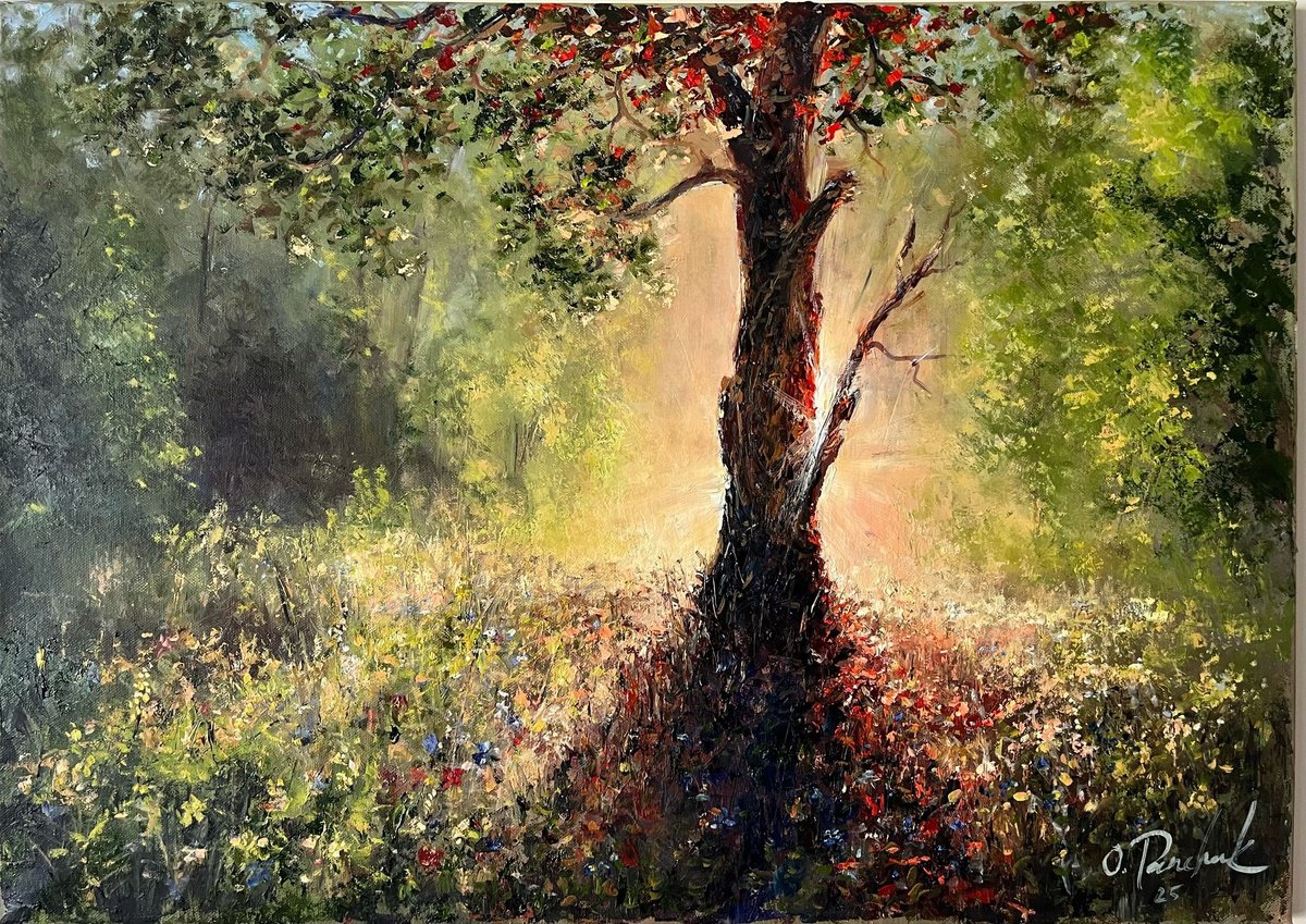 Impressionistic Landscape Oil Painting By Oleg Panchuk, 28 X 20", Whispers Of The Forest, Original Artwork
