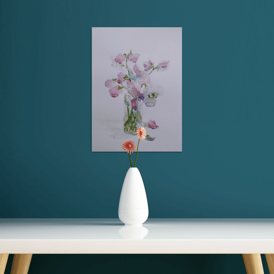 Sweet pea.  Original watercolour painting 2021