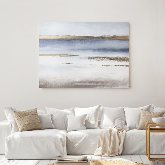 "Horizon" Blue gold abstract acrylic art