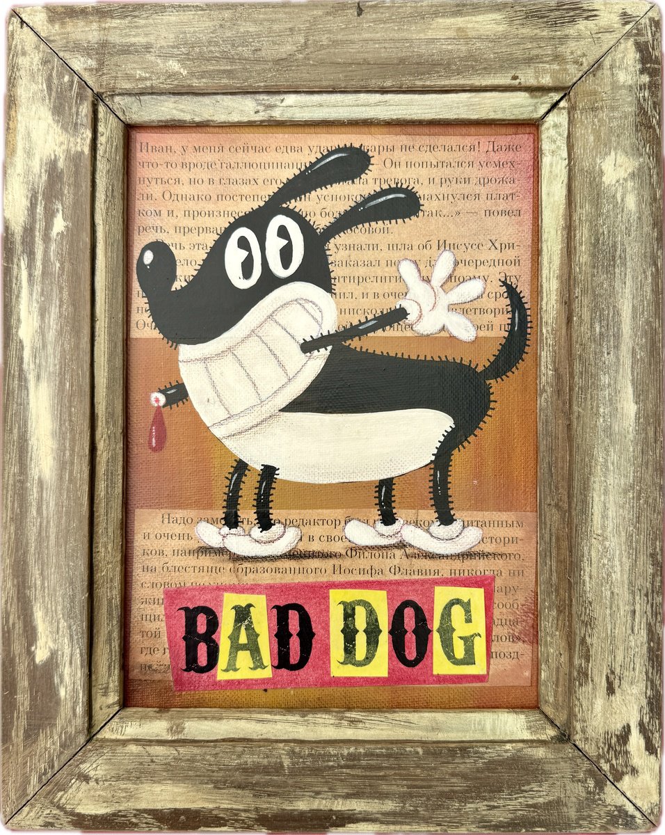 Cartoon Animal Painting By Paolo Andrea Deandrea, 9 X 12", 657 - Bad Dog, Original Artwork