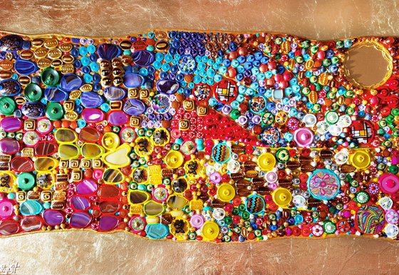 Summer in Spain - Abstract wall sculpture from precious stones. Colorful mosaic art