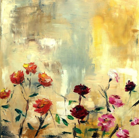 Wild roses painting on canvas