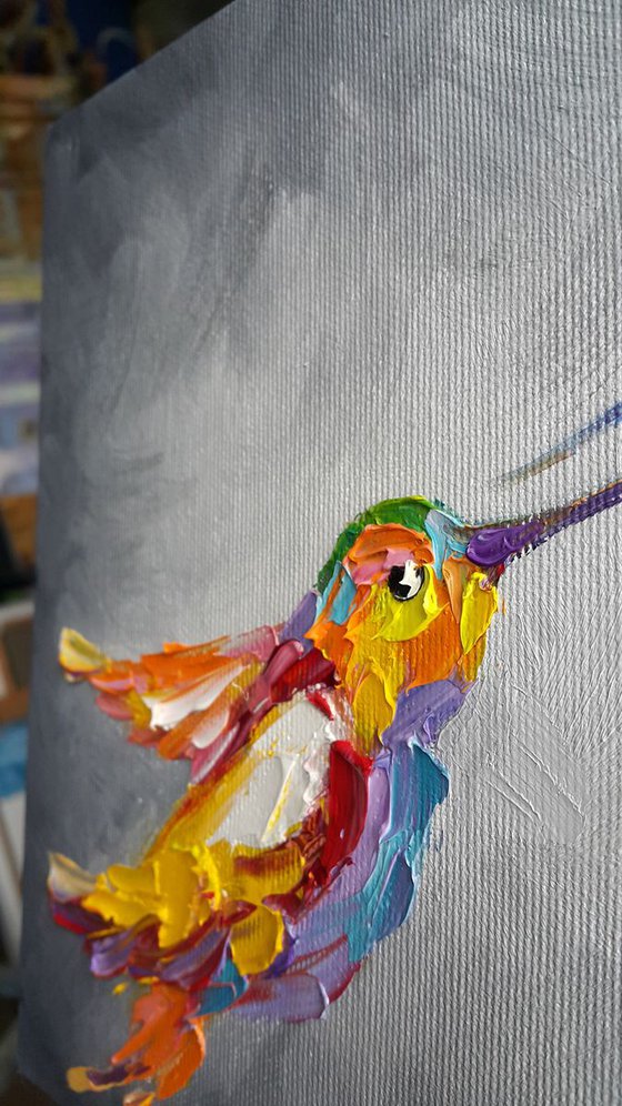 "Love for two" - Painting on canvas,animals oil painting, art bird, Impressionism, palette knife, gift.