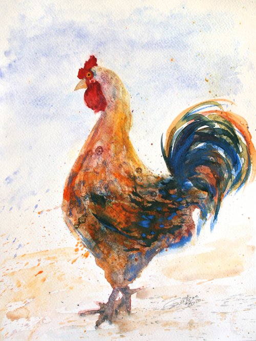 Rooster IV - Pet portrait /  ORIGINAL PAINTING by Salana Art Gallery