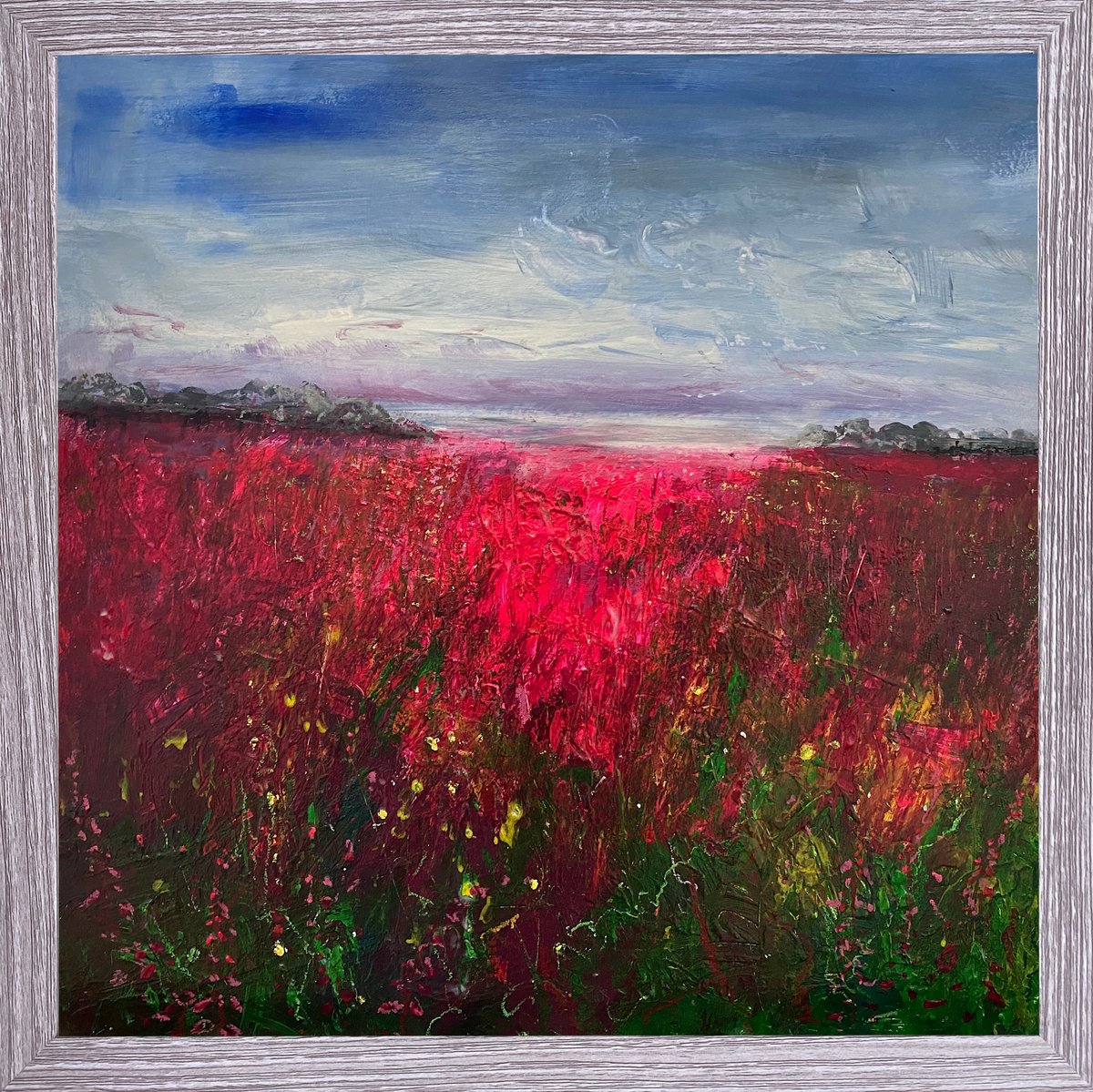 Expressive Landscape Oil Painting By Teresa Tanner, 19 X 19", Rosebay Willowherb Field, Original Artwork