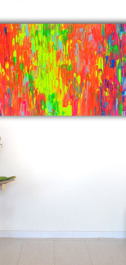 Happy Gypsy Girl II - Large Palette Knife Relief Abstract Colorful Painting by Soos Tiberiu