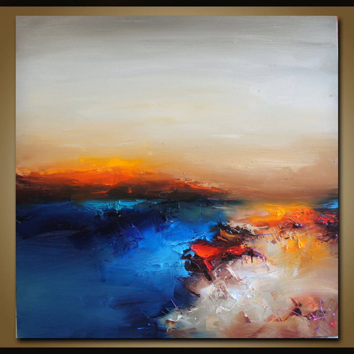 Expressive Landscape Oil Painting By Stanislav Lazarov, 39 X 39", In The End Of Summer, Original Artwork