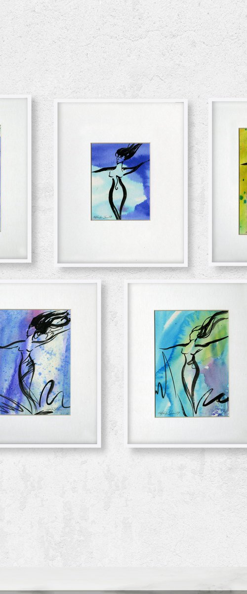 Goddess Dance Collection - Set of 5 Matted Brushstroke Goddess Art by Kathy Morton Stanion