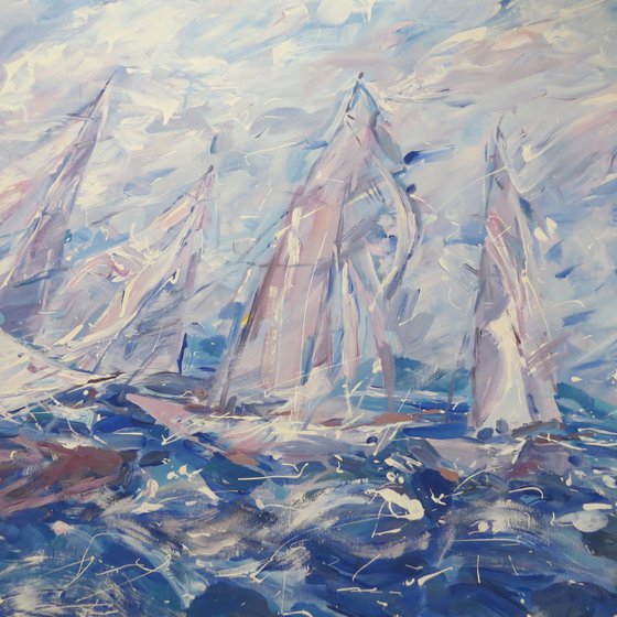 Large  acrylic  painting 160x100 cm unstretched canvas "Regatta" i032 original artwork by artist Airinlea