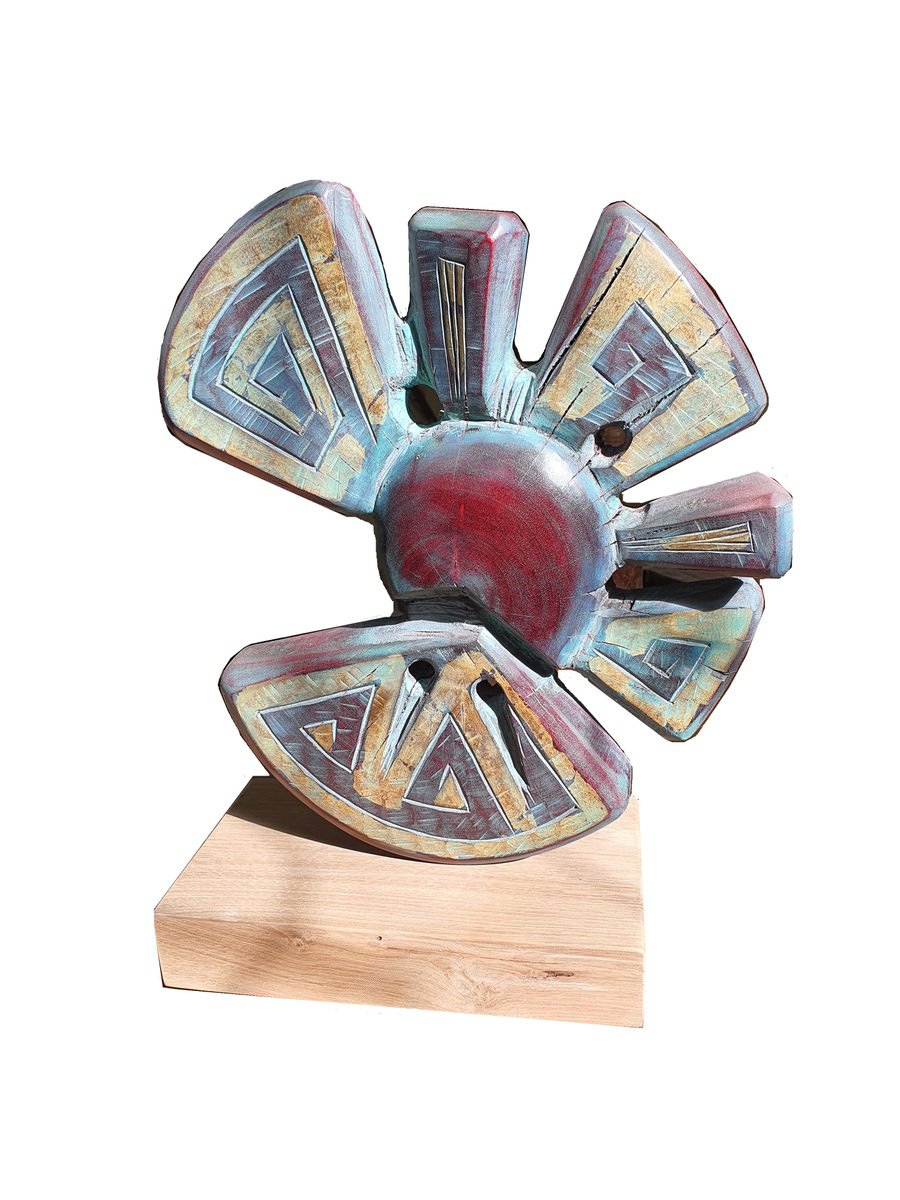 Abstract Botanical Wood Sculpture By George Troyanov, 11 X 14, Sun, Original Artwork