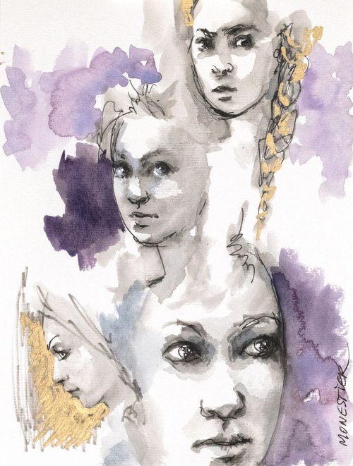 Portraits - small size on paper - 21X28,3 cm by Fabienne Monestier