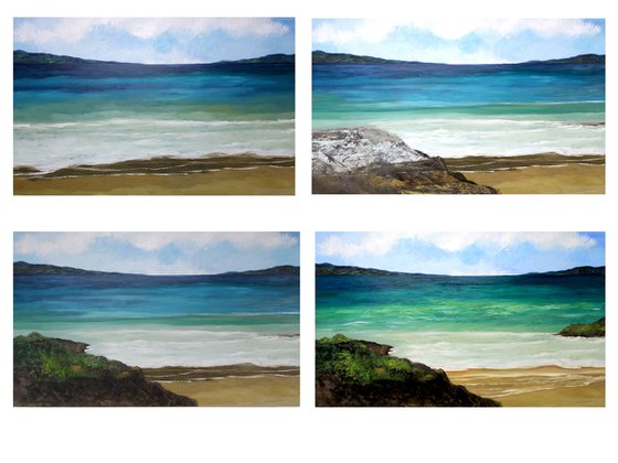 Seascape panorama warm bay. EXTRA LARGE OIL PAINTING