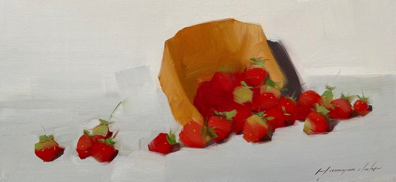 Strawberries, Original oil painting, Handmade artwork, One of a kind