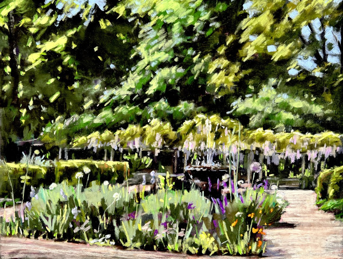 Expressive Landscape Pastel Drawing By Louise Gillard, 16 X 12", The Old English Garden, Battersea Park, Original Artwork
