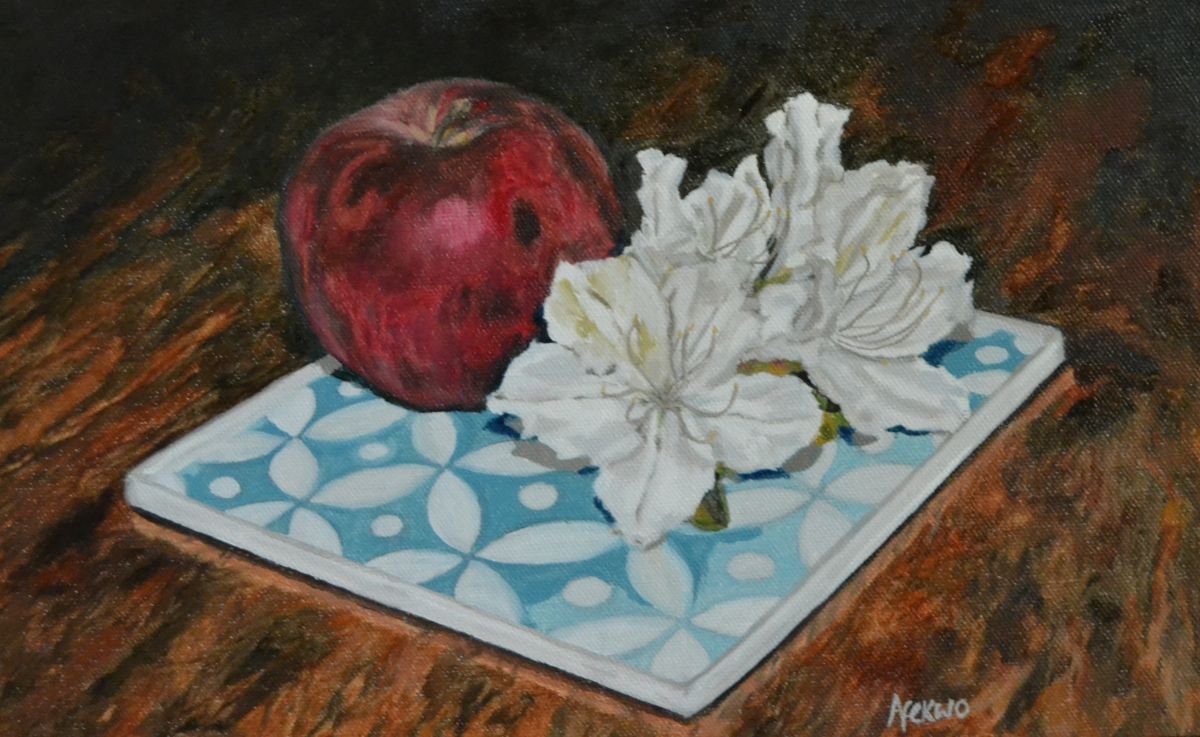 Impressionistic Still Life Oil Painting By Afekwo, 12 X 8, Your Apple Is Served, Original Artwork