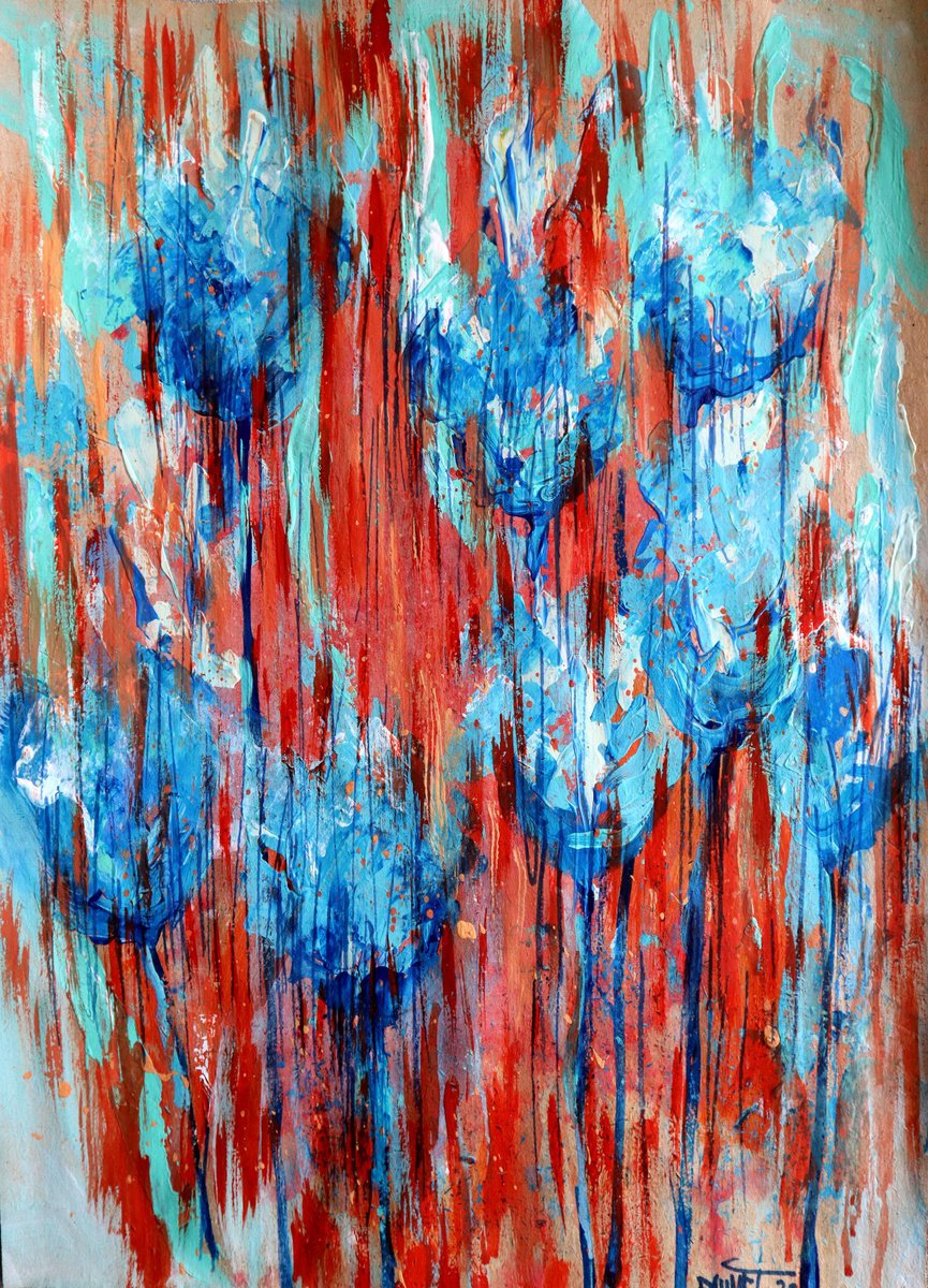 Impressionistic Botanical Acrylic Painting By Rakhmet Redzhepov, 17 X 23", Fantasy With Flowers 105, Original Artwork