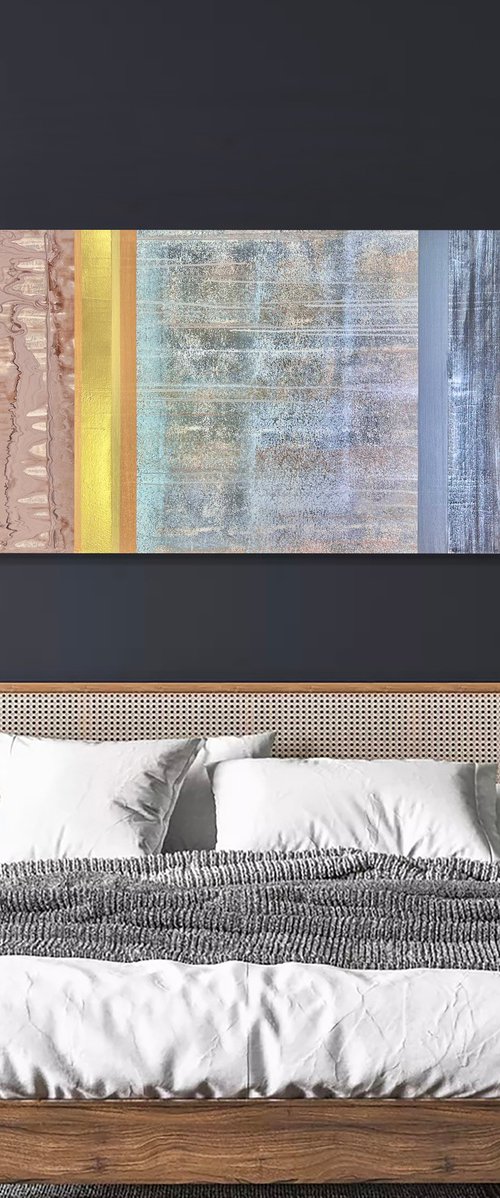 150x80cm Large Abstract . Gold Silver Copper Shine by Marina Skromova