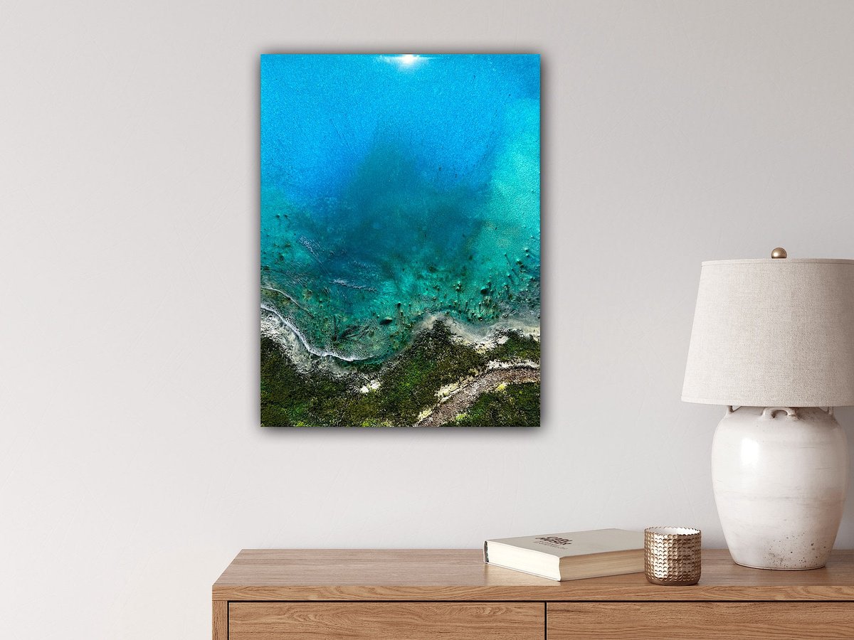 Organic Landscape Painting By Ana Hefco, 18 X 24, Flying Over The Bahamas #3, Original Artwork