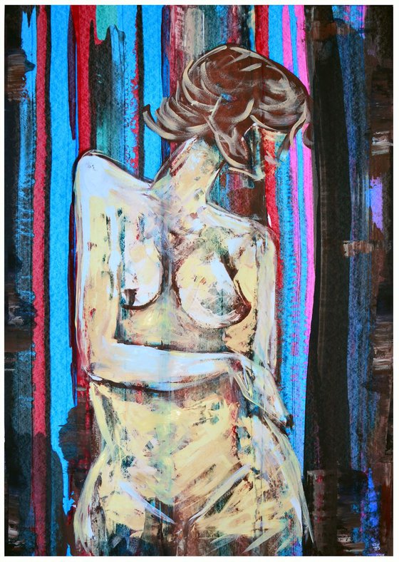 Nude Lines - Large Emotional Original Nude Art Painting