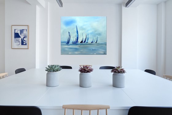 Happy Holidays - abstract seascape on canvas, ready to hang