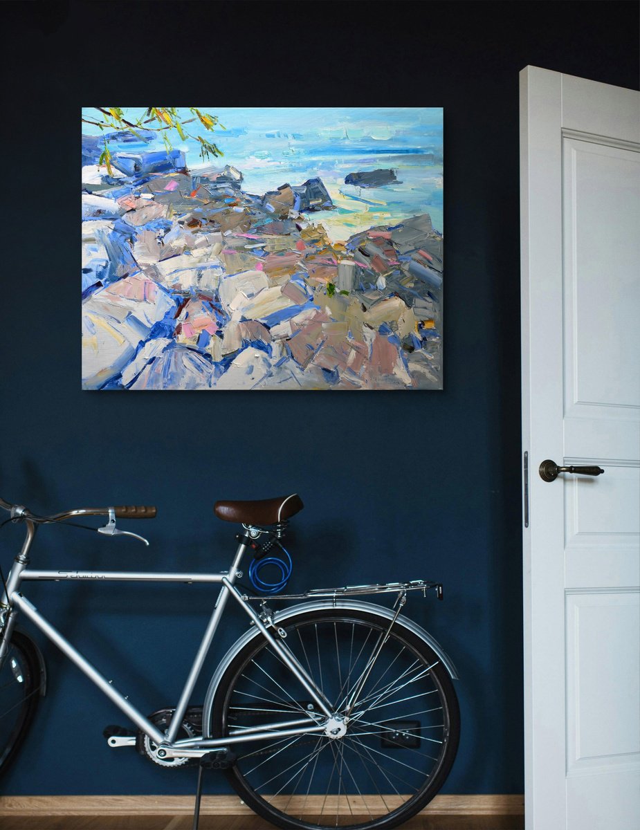 Impressionistic Landscape Oil Painting By Yehor Dulin, 35 X 28", " Music Of Stones ", Original Artwork