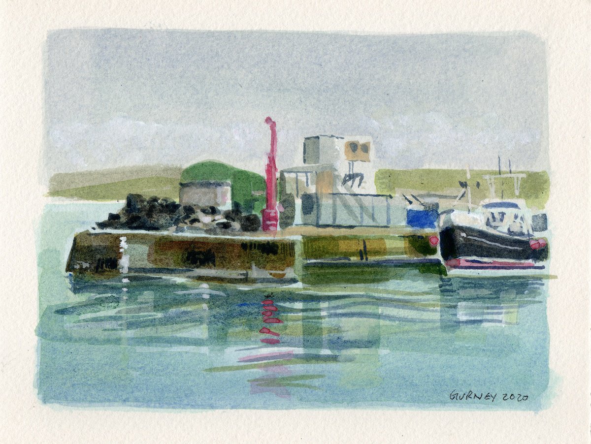 Illustrative Landscape Watercolour By Paul Gurney, 9 X 7", Harbour Boats, Original Artwork