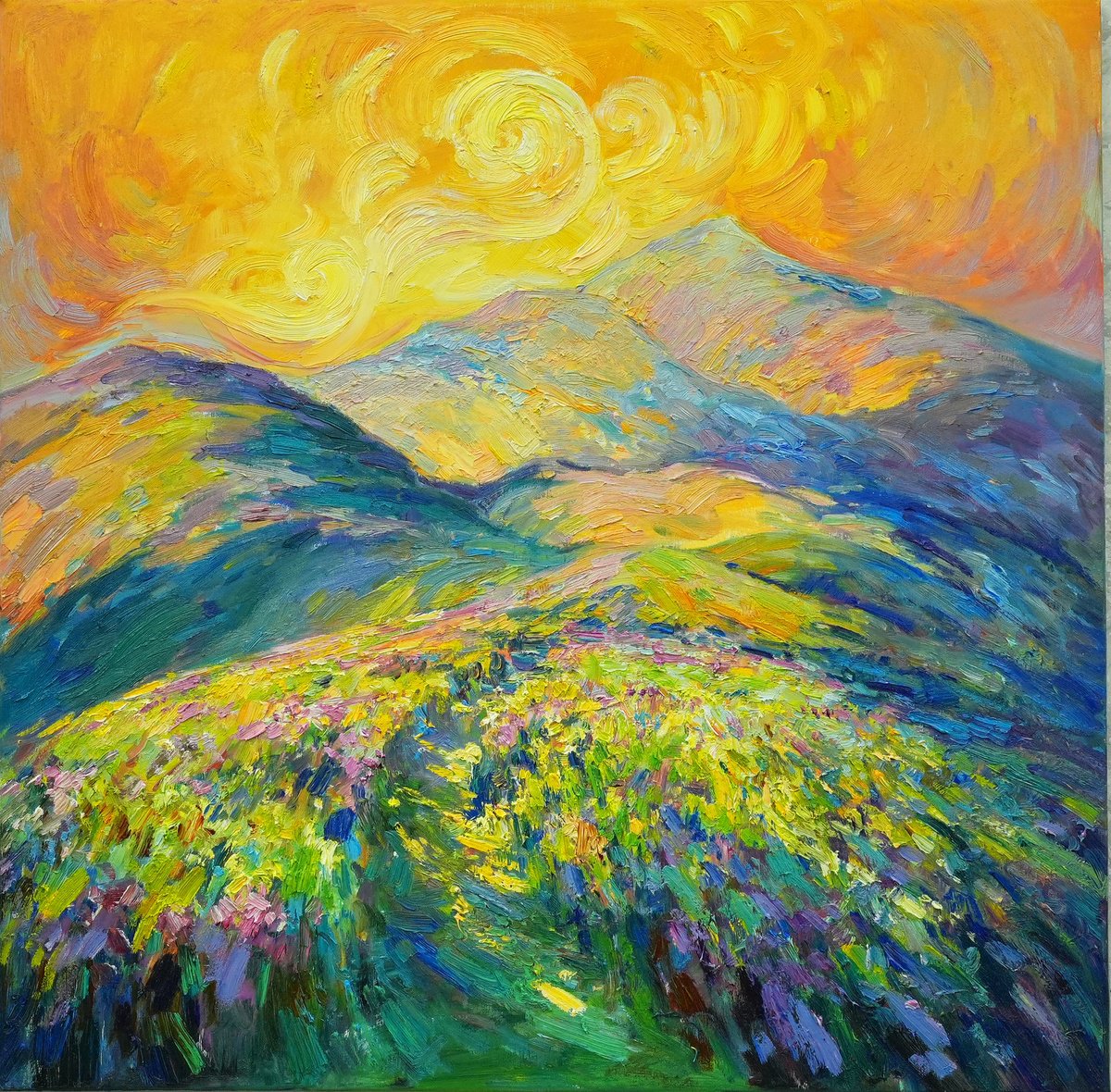 Impressionistic Landscape Oil Painting By Serhii Cherniakovskyi, 31 X 31", Road Beyond The Horizon, Original Artwork