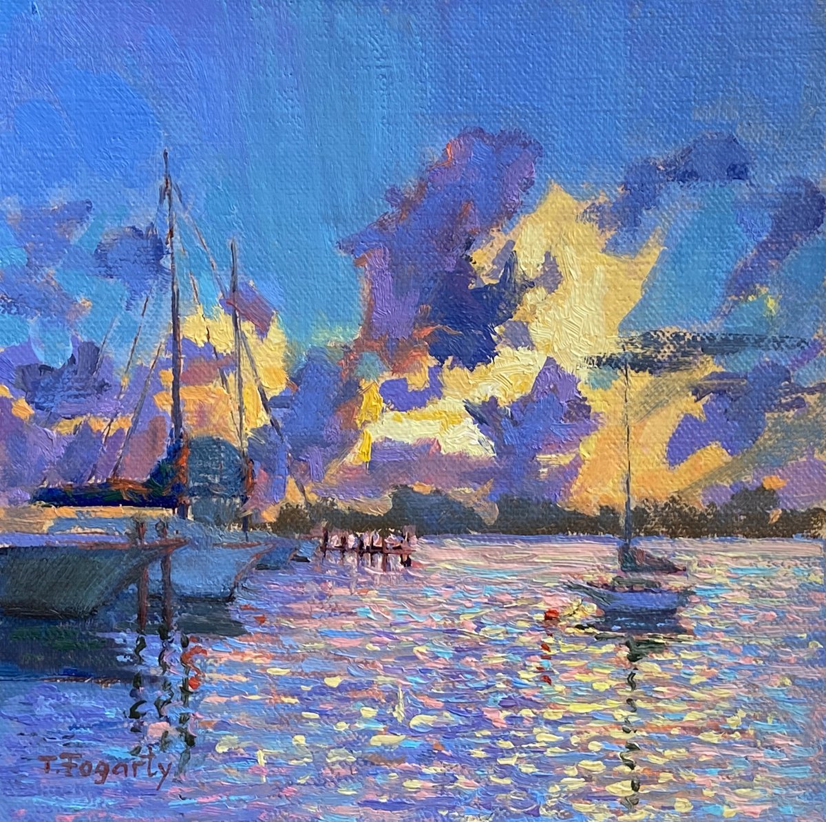 Impressionistic Landscape Oil Painting By Tatyana Fogarty, 6 X 6", Sunset Radiance, Original Artwork