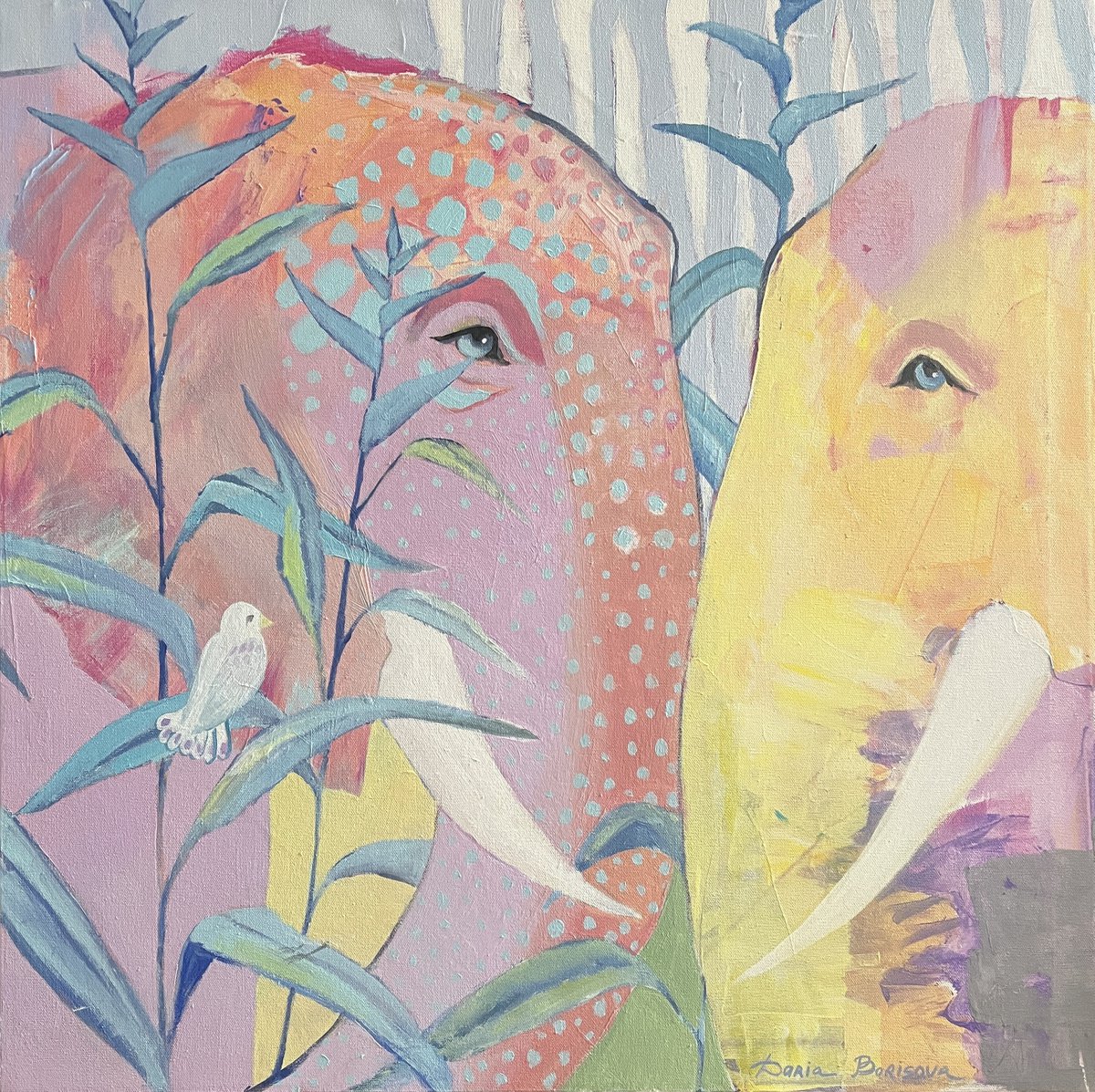 Surrealistic Animal Acrylic Painting By Daria Borisova, 30 X 30, - Attraction - ?., Original Artwork