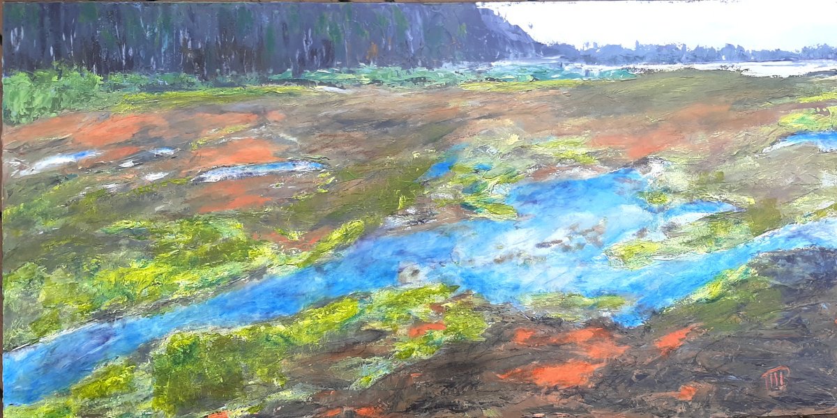 Expressive Landscape Acrylic Painting By Michele Paris, 36 X 18", Au Gre Des Marees #307, Original Artwork