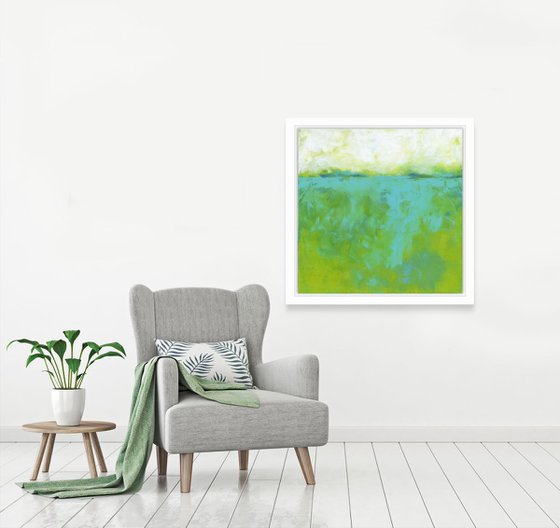 Tranquility Meadow - Minimal Serene Landscape Abstract Painting by Kathy Morton Stanion