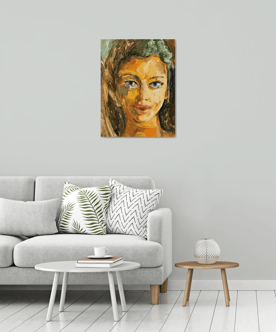 GIRL WITH BLUE EYES - beautiful female portrait - small size - love 80 x 60 cm