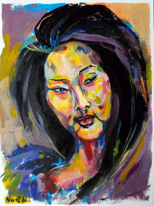 "Portrait II", original acrylic painting on paper, 24x32 cm by Nora Block