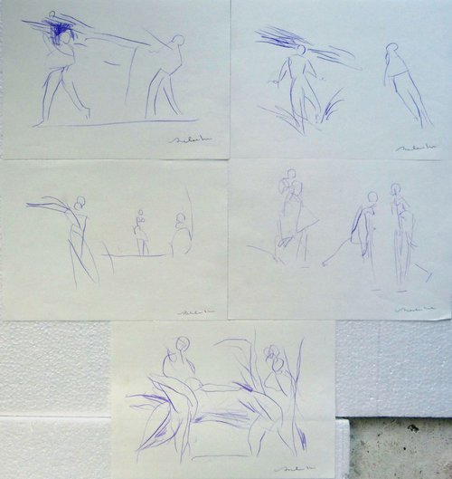 Five Family sketches, 21x29 cm - affordable & AF exclusive ! by Frederic Belaubre