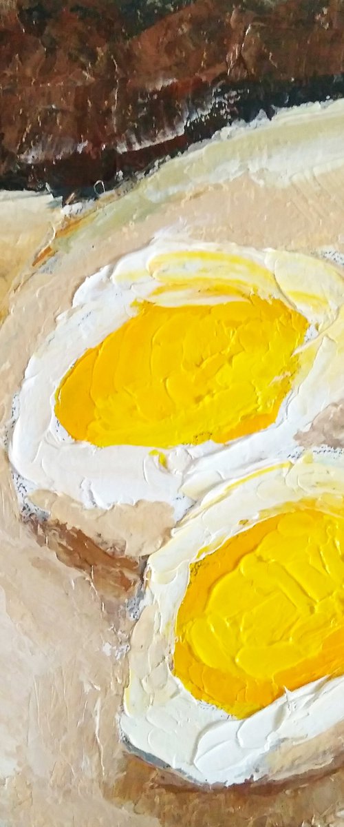 Egg Painting Food Original Art Tiny Kitchen Artwork Impasto Wall Art by Yulia Berseneva