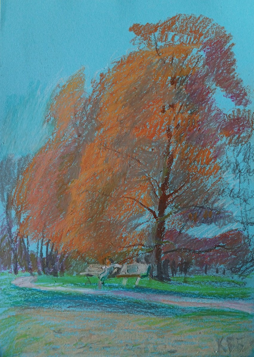 Impressionistic Landscape Pastel Drawing By Vasyl Koval, 9 X 13", Sunny Day, Original Artwork