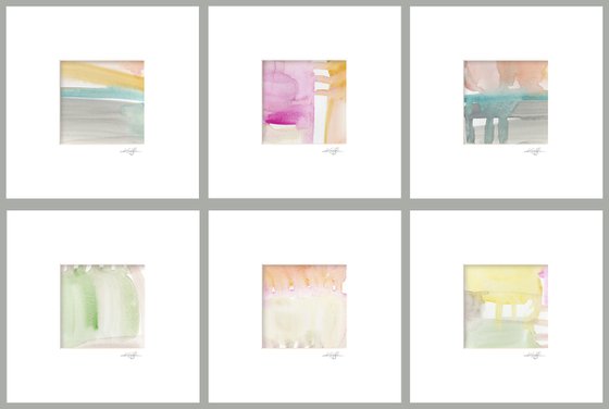 Soft Whispers Collection 4 - Set of 6 Abstract Paintings in Mats by Kathy Morton Stanion