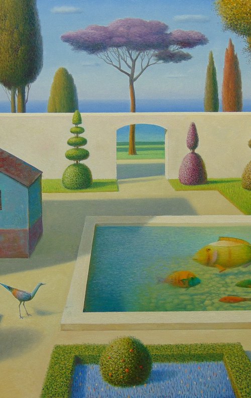 Garden with fish and bird by Evgeni Gordiets