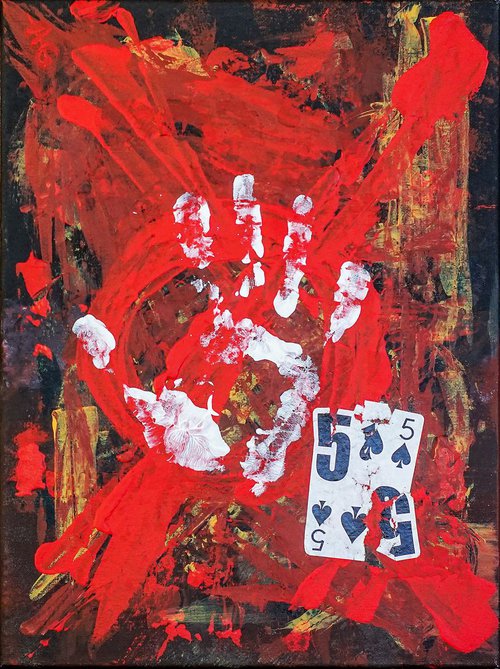 Take Five. ORIGINAL ABSTRACT PAINTING WITH PLAYING CARD by Retne